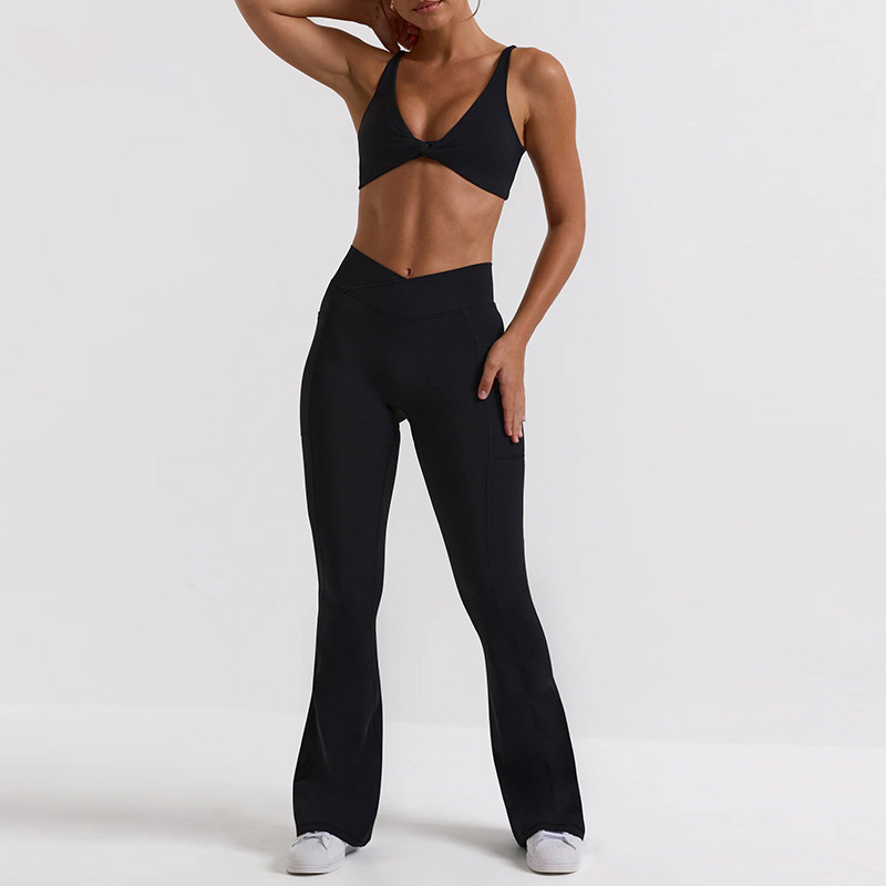 Strappy Sports Bra & High-Waisted Butt-Lifting Workout Leggings Naked-Sensation Solid Color Yoga Set SKL-QY-B3075+K3609