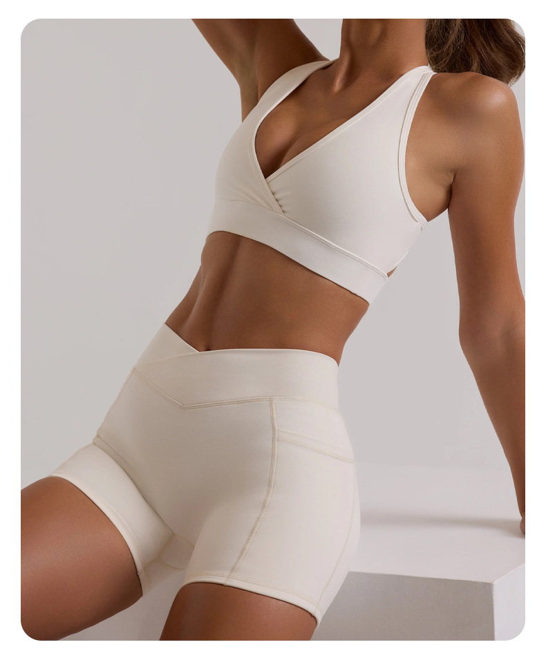 Hanging - neck Sports Bra Top with Shorts Yoga Outfit Set for Fitness and Running SKL-QY-B3073+K3611