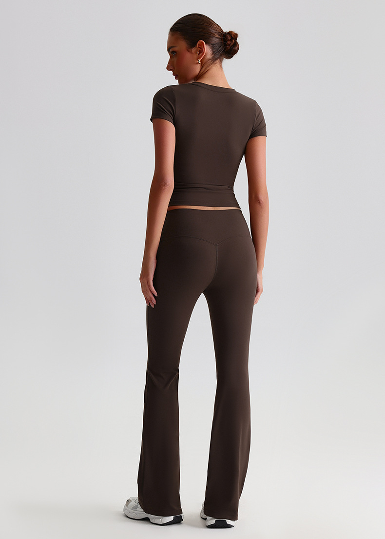 Yoga Suit For Women Casual Hip-lifting Flared Pants And Tight-fitting Nude Short-sleeved shirt SKL-LQ8999