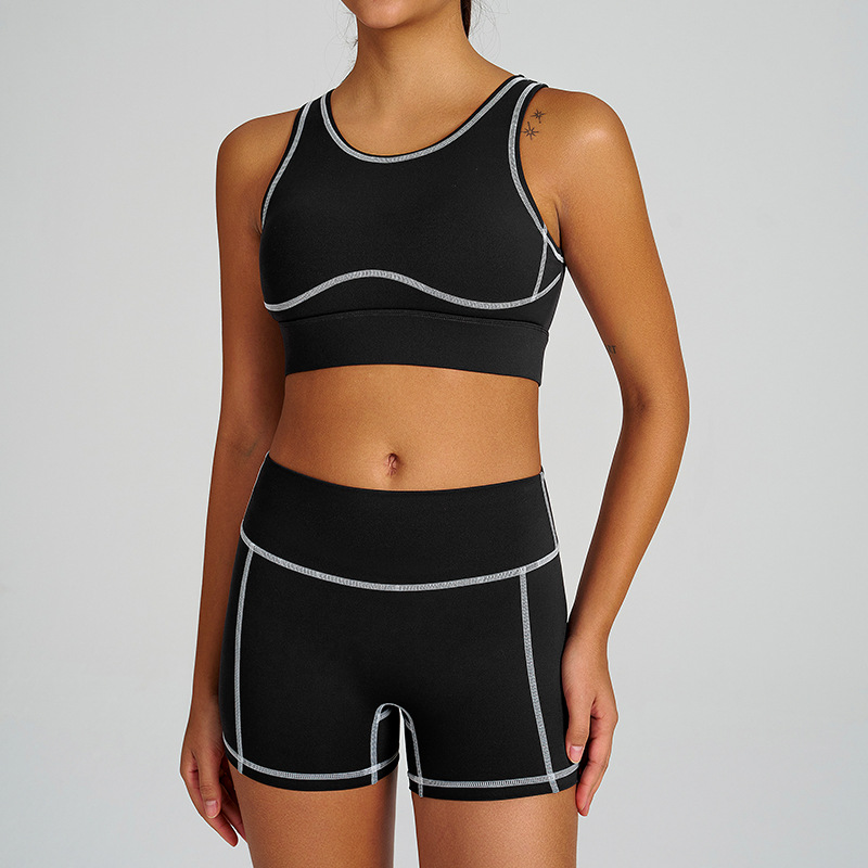 Colorblock Quick-Dry Sports Bra Tank Top & Shorts Set for Running & Yoga SKL-QY-B4038+K4626