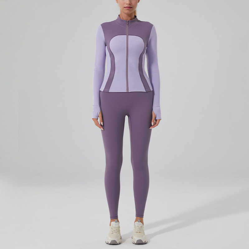 Long-Sleeve Stand Collar Zip-Up Yoga Jacket Set SKL-QY-T4882+QY22424