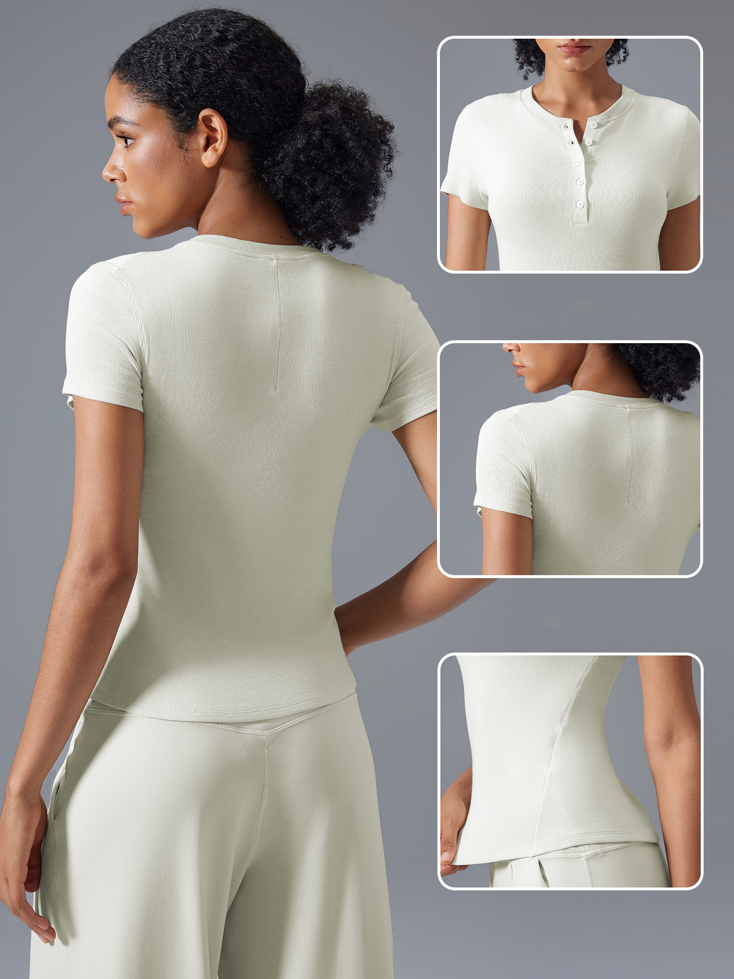 Skinny Nude Skin Friendly Modal Vertical Fitness Yoga Short Sleeve D25097