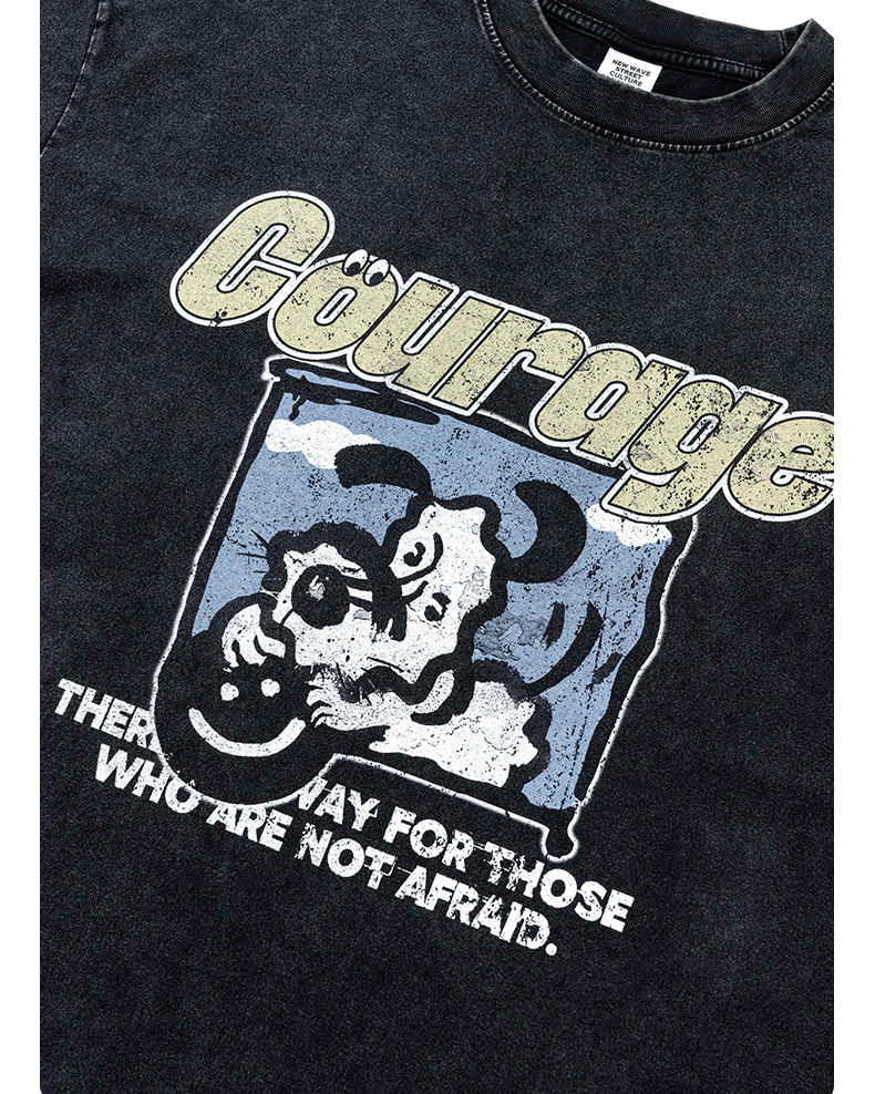 Distressed Cartoon Puppy Print Short Sleeve BE7556
