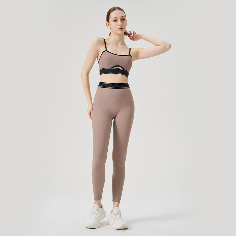 Ribbed Yoga Pants and Sports Bra Set SKL-QY-B4035+K4628