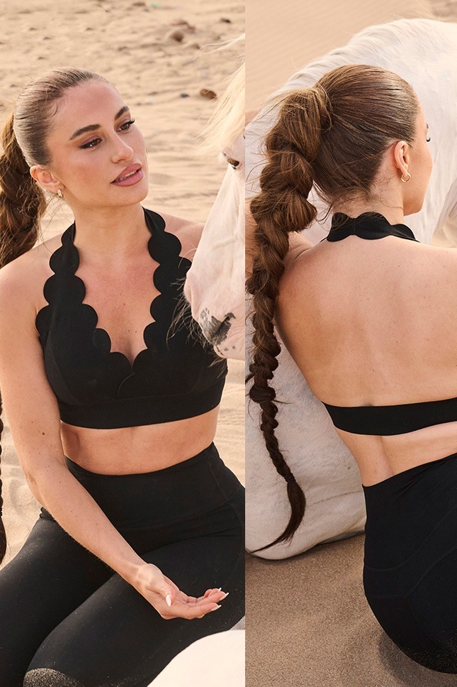 Halter V-Neck Yoga Bra with Lace Trim and Thick Straps SKL-FNK8803