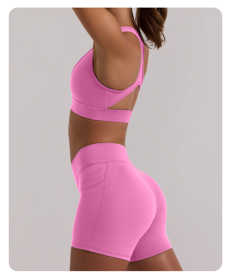 Hanging - neck Sports Bra Top with Shorts Yoga Outfit Set for Fitness and Running SKL-QY-B3073+K3611