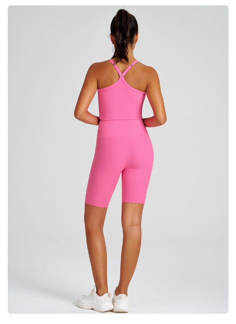High-Waisted Spaghetti Strap Open-Back High-Impact Sports Bra Set for Running SKL-QY-B6004+K5012