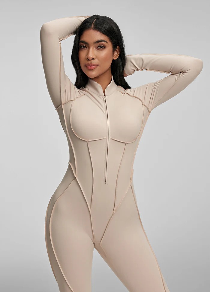 Comfortable Slim Fit Open-Back Long Length Yoga Jumpsuit with Built-in Bra SKL-FNK25122