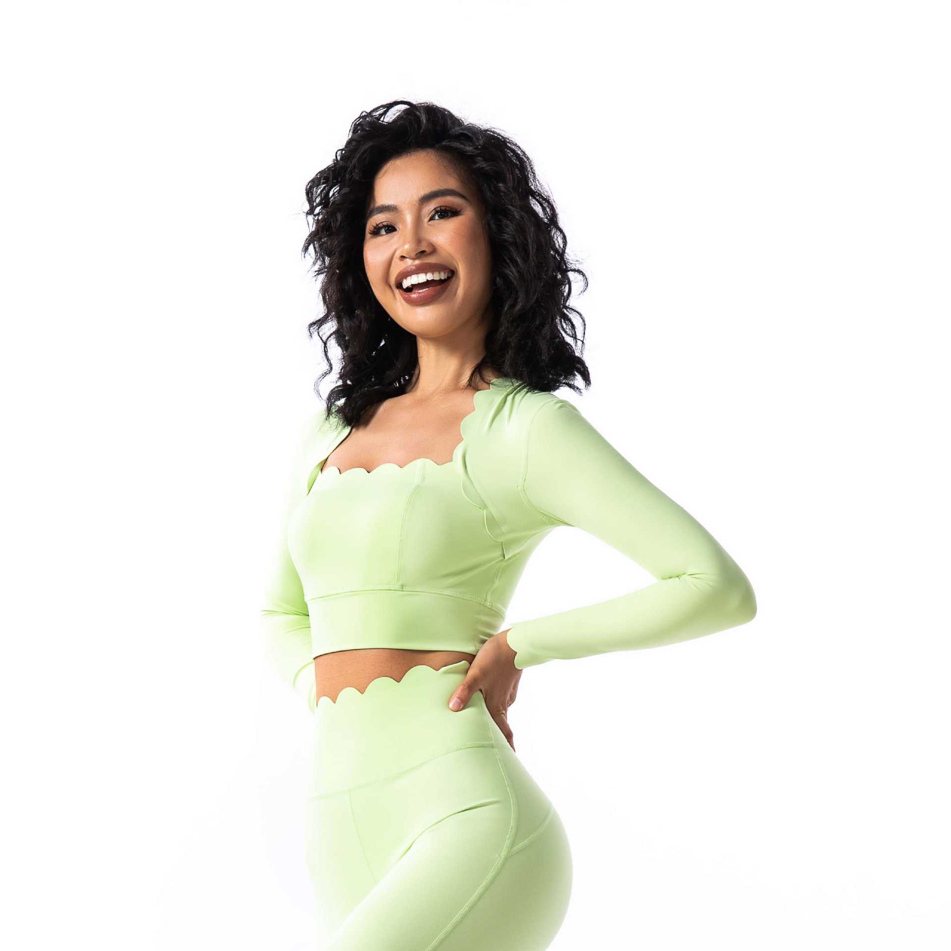 Square-Neck High-Stretch Slim Fit Yoga Long-Sleeve Top SKL-FNK8810