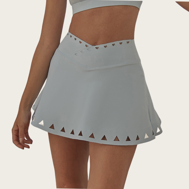 A-Line V-Waist Hollow-Out Lined Tennis Mini Skirt SKL-FNK202366
