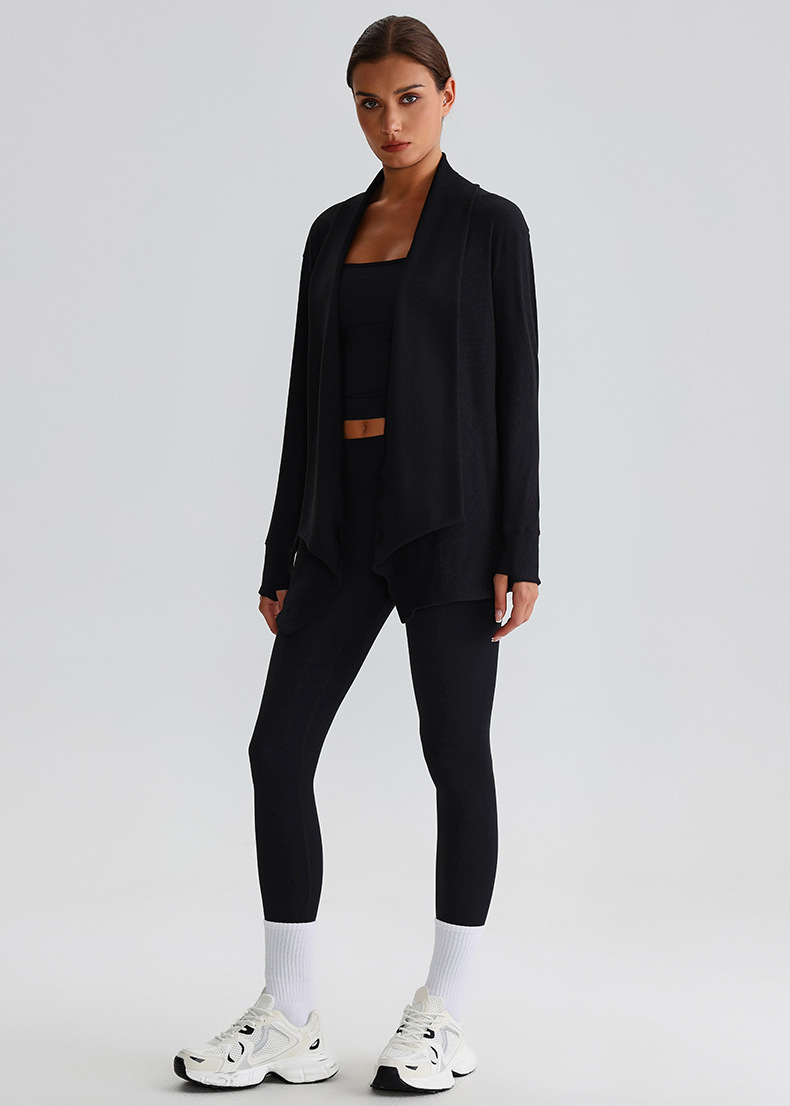 Ribbed Fabric Long-Sleeve Yoga Jacket for Fitness SKL-LQ7005