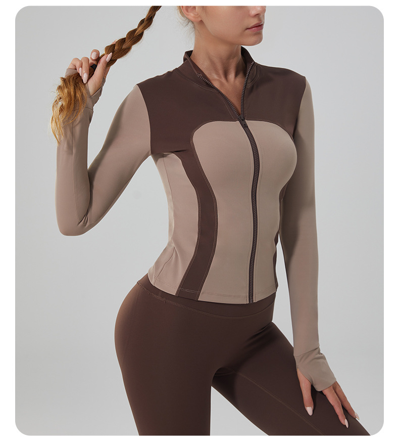 Long-Sleeve Stand Collar Zip-Up Yoga Jacket Set SKL-QY-T4882+QY22424