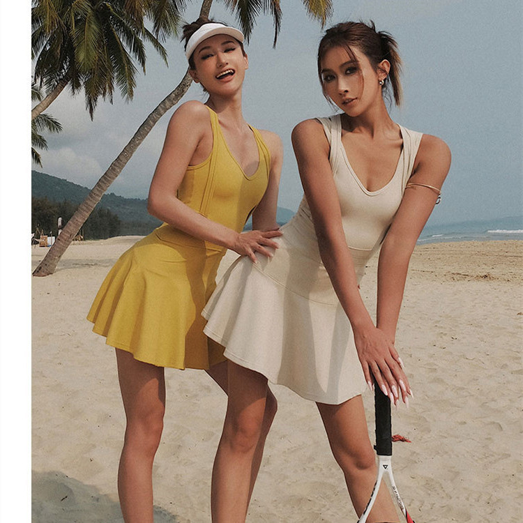 Sleeveless Cropped Tennis Skirt Dress for Running Yoga & Fitness SKL-FNK6622