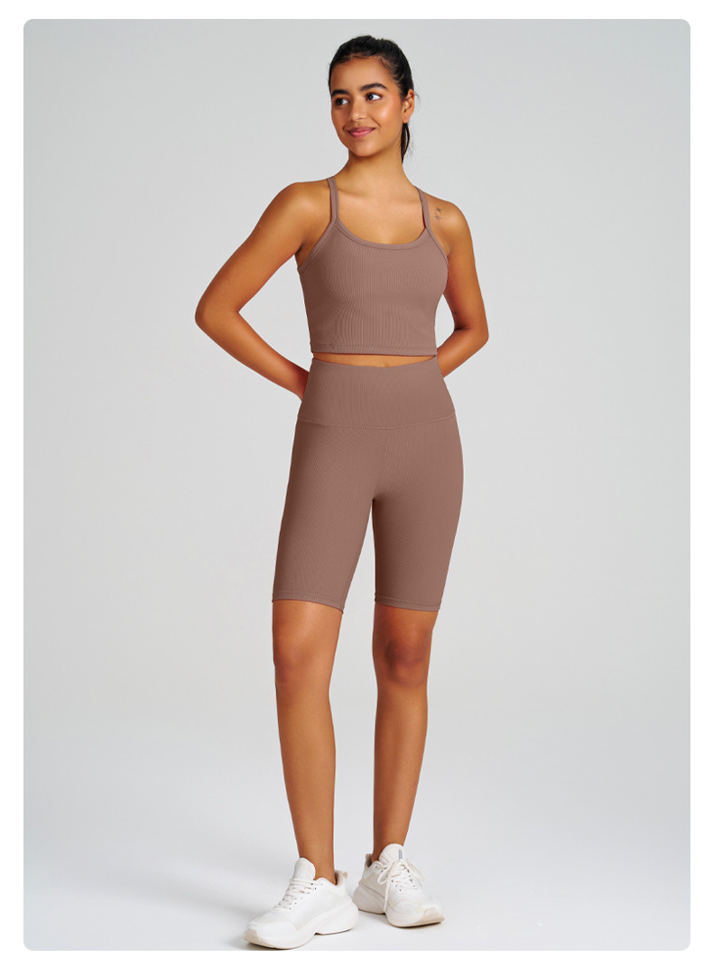 High-Waisted Spaghetti Strap Open-Back High-Impact Sports Bra Set for Running SKL-QY-B6004+K5012