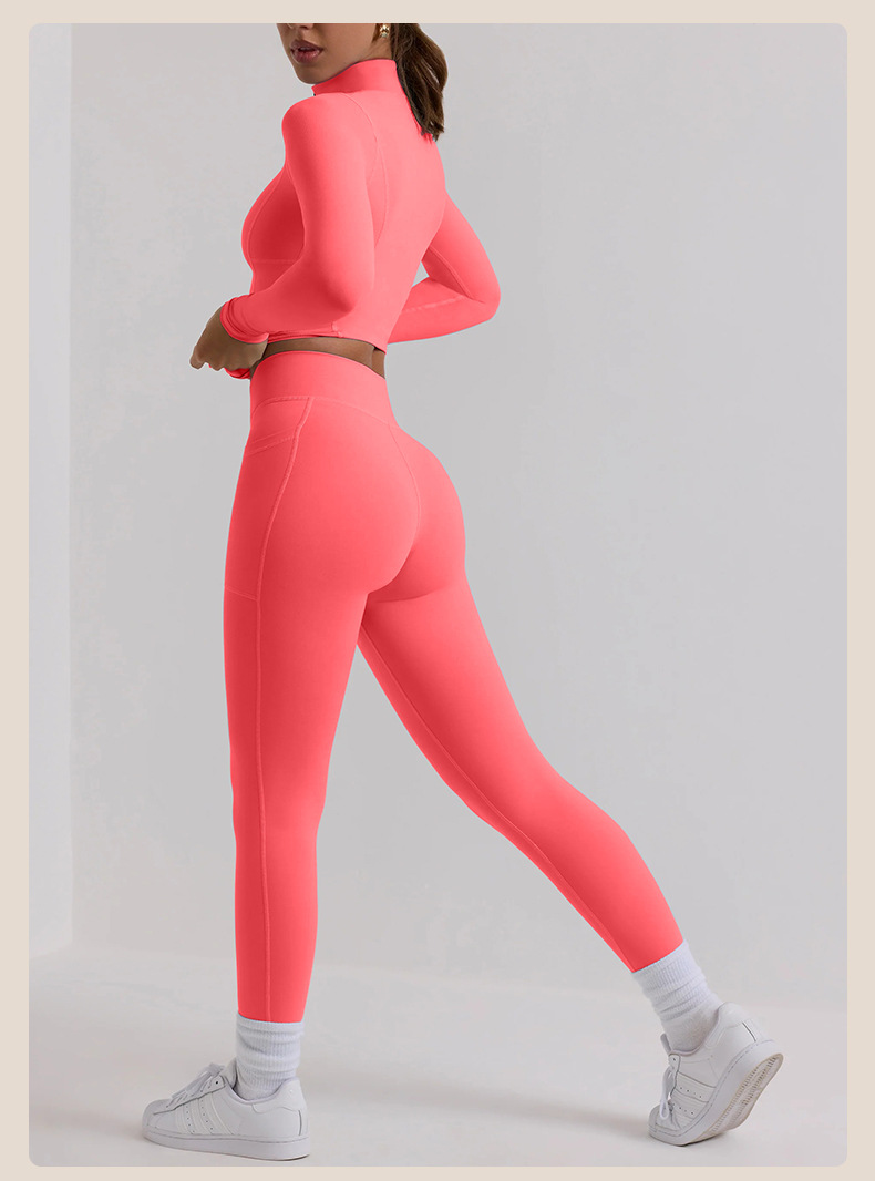 Long-Sleeve Top & High-Waisted Yoga Leggings Compression Set SKL-QY-T3831+K3504