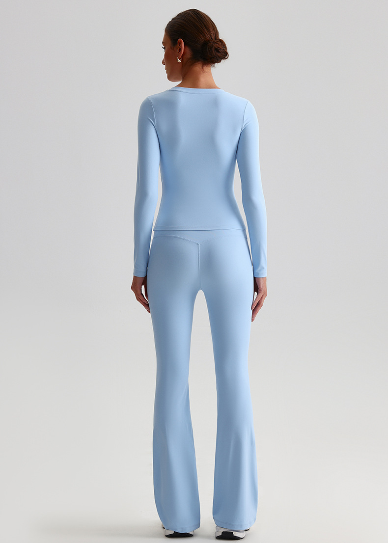 Yoga Suit For Women Casual Hip-lifting Flared Pants And Tight-fitting Nude Long-sleeved shirt SKL-LQ8999