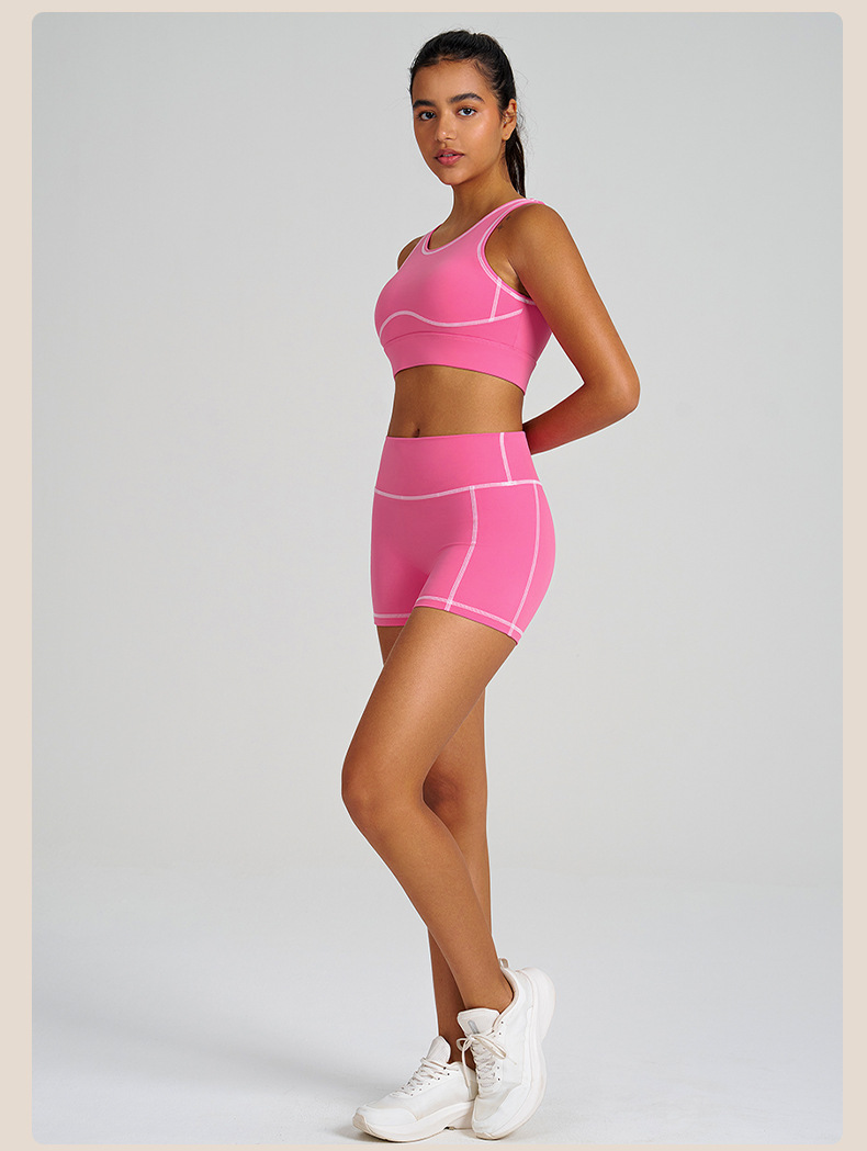 Colorblock Quick-Dry Sports Bra Tank Top & Shorts Set for Running & Yoga SKL-QY-B4038+K4626
