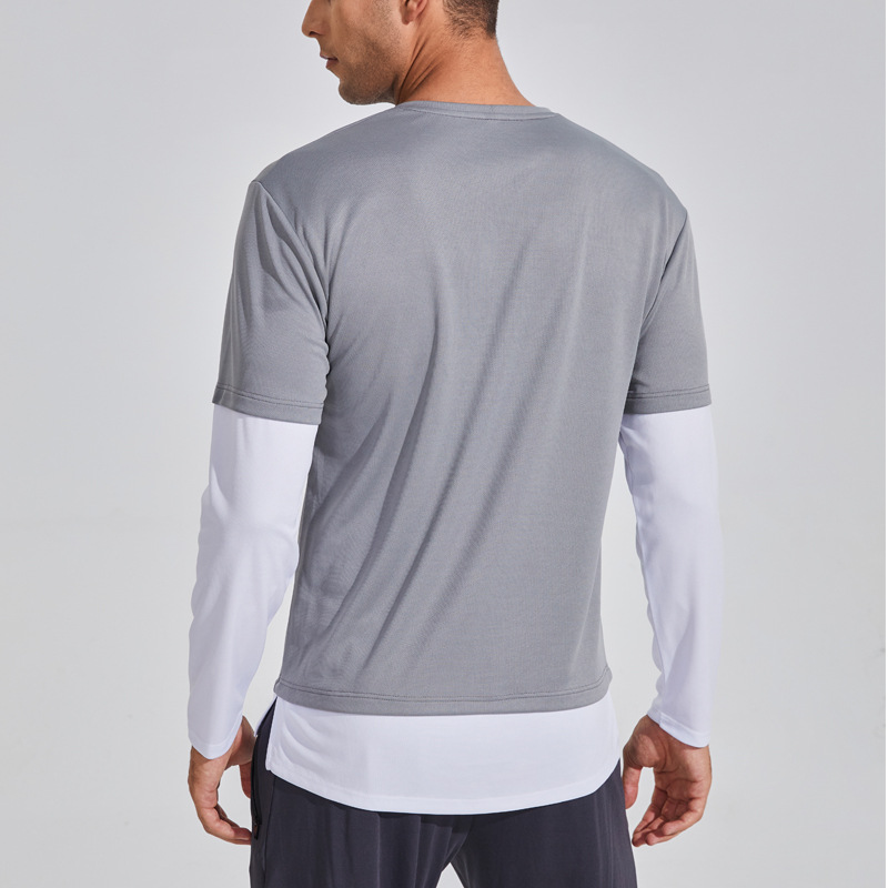 Men's Color Block Long Sleeve Quick Dry Crew Neck Compression Shirt 896