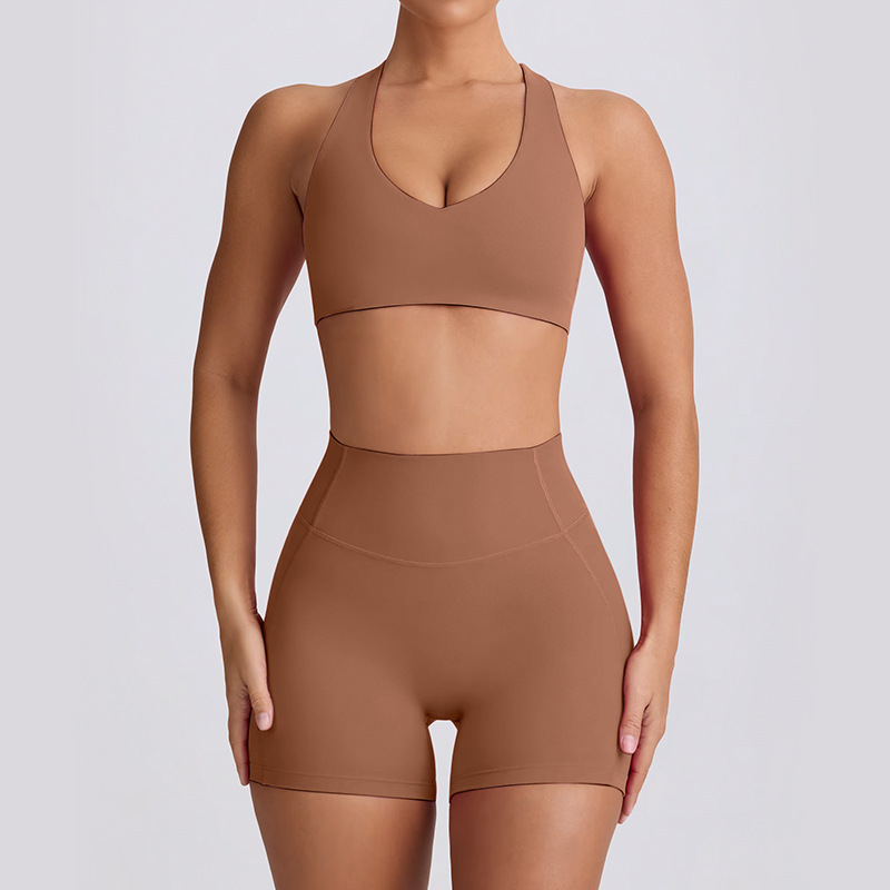 Spaghetti Strap Naked-Sensation Fitness Yoga Shorts Set SKL-QY-B6006+K5007