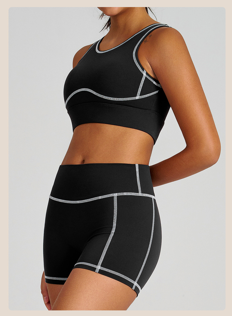 Colorblock Quick-Dry Sports Bra Tank Top & Shorts Set for Running & Yoga SKL-QY-B4038+K4626