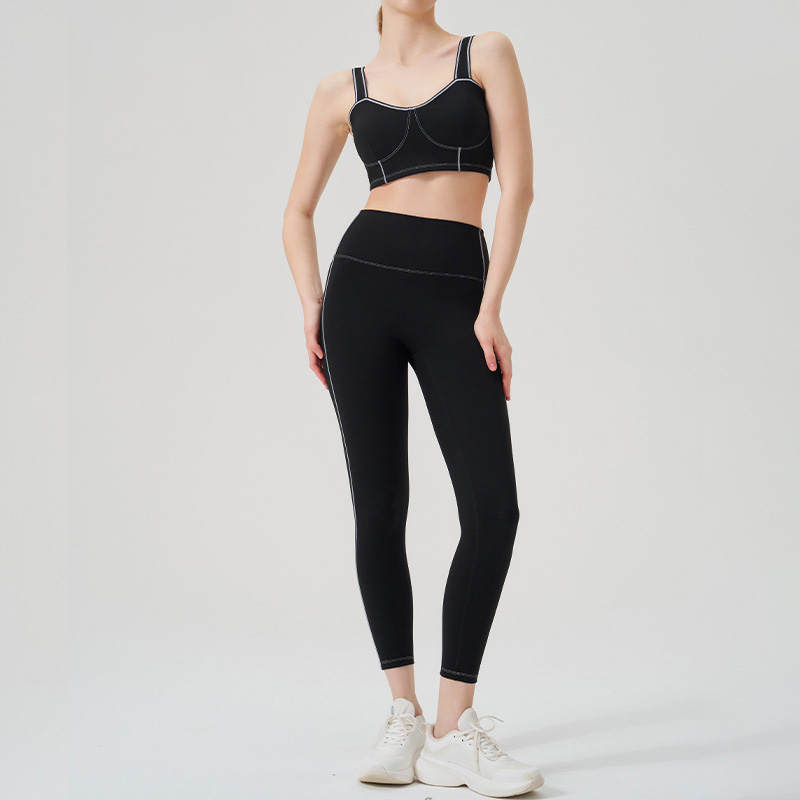 Colorblock Open-Back Multi-Sport Yoga Set with Sports Bra for Running & Fitness SKL-QY-B4037+K4624