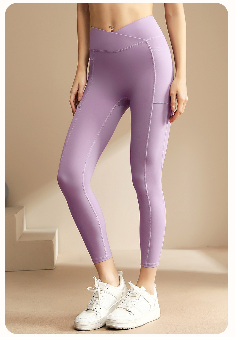 Nude - feeling High - waisted Slimming Yoga Pants with Long Length and Two Pockets SKL-QY-K3504
