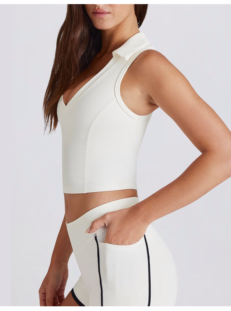 Sleeveless V-Neck Top Vest with Chest Pads Color-Block Lapel Yoga Outfit SKL-QY-T6537
