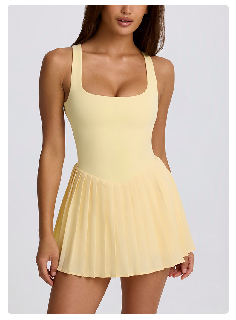 Two-in-One Dress with Chest Pads Pleated Skirt Breathable, Quick-Drying, Anti-Chafing Sports Running Tennis Skirt SKL-QY-T6535