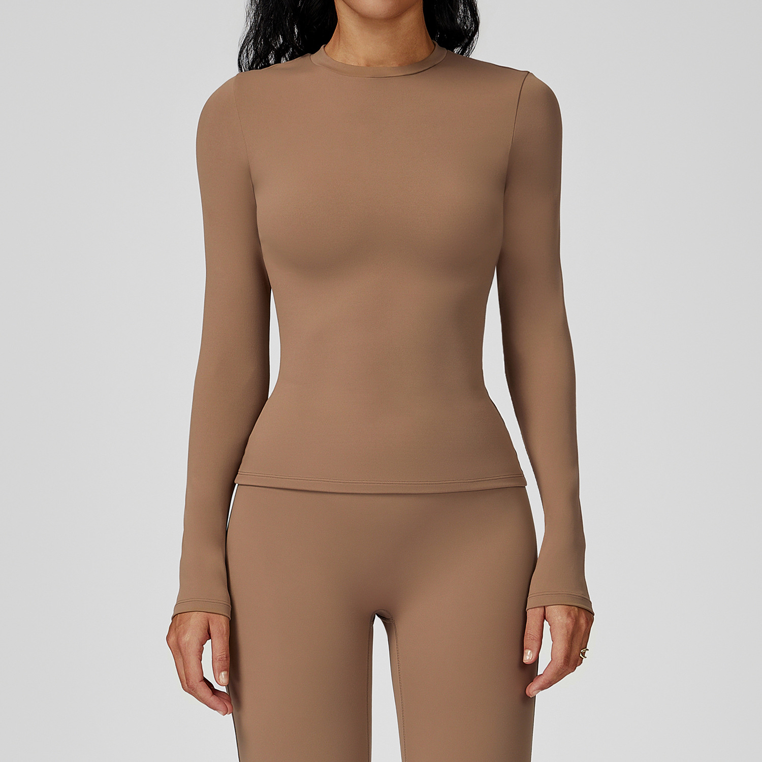 Round Neck Slim Fit Brushed Long Sleeve Yoga Top 3101