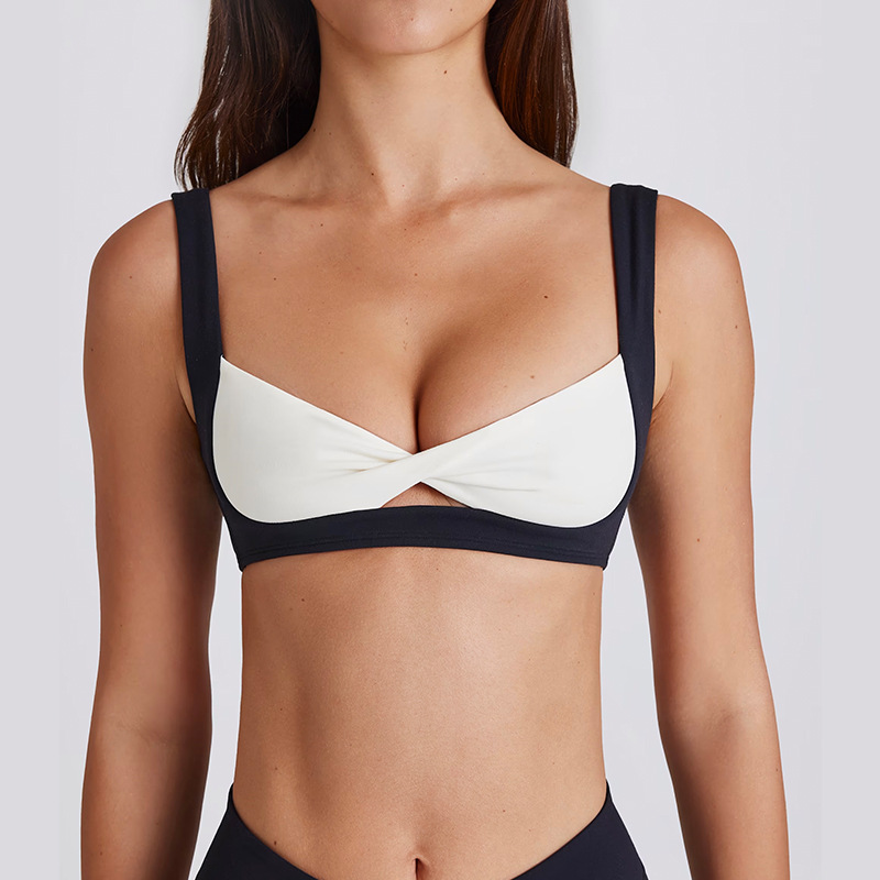 Detachable Bra Seamless Color-Block Bra Twist Camisole Beauty Back Sports Underwear for Running and Yoga SKL-QY-B6538