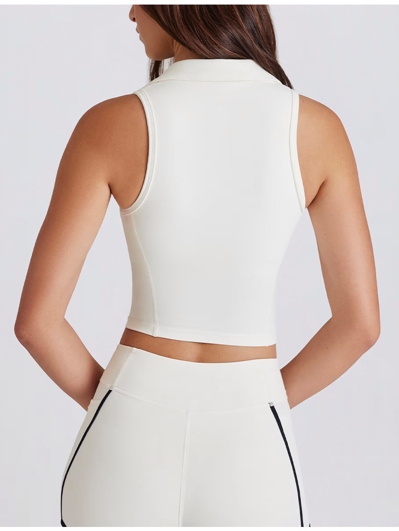 Sleeveless V-Neck Top Vest with Chest Pads Color-Block Lapel Yoga Outfit SKL-QY-T6537