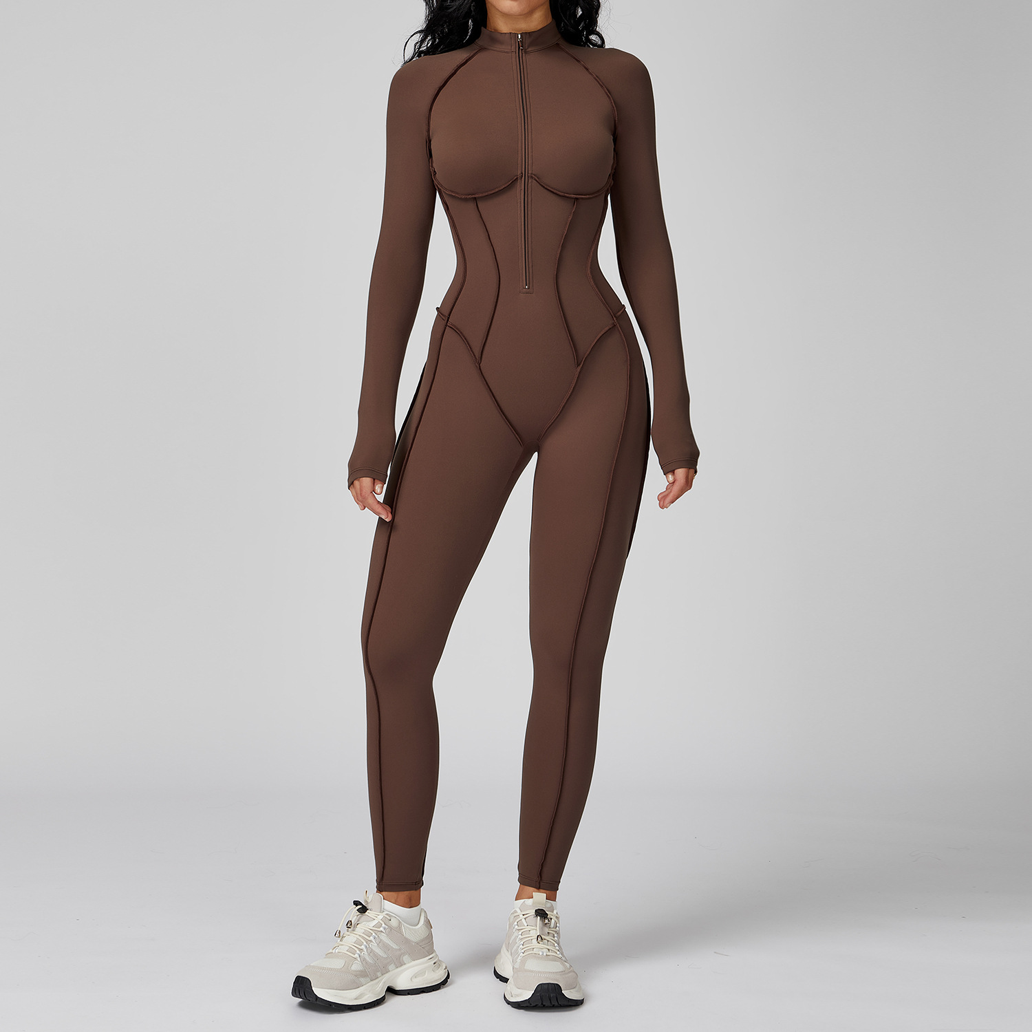 Stand Collar Half-Zip Yoga Bodysuit 9326