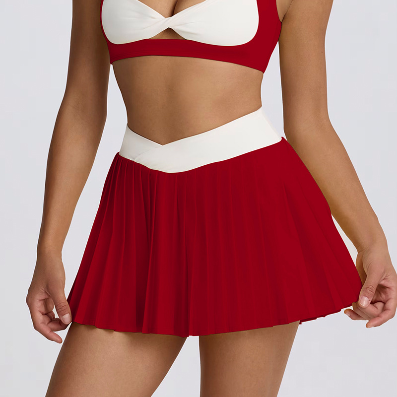 Casual Pleated Skirt Breathable Two-in-One High-Waist Fitness Short Skirt SKL-QY-K6539