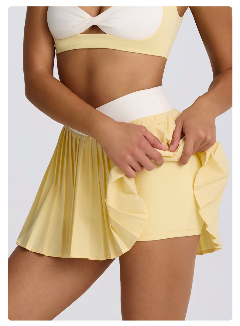 Casual Pleated Skirt Breathable Two-in-One High-Waist Fitness Short Skirt SKL-QY-K6539