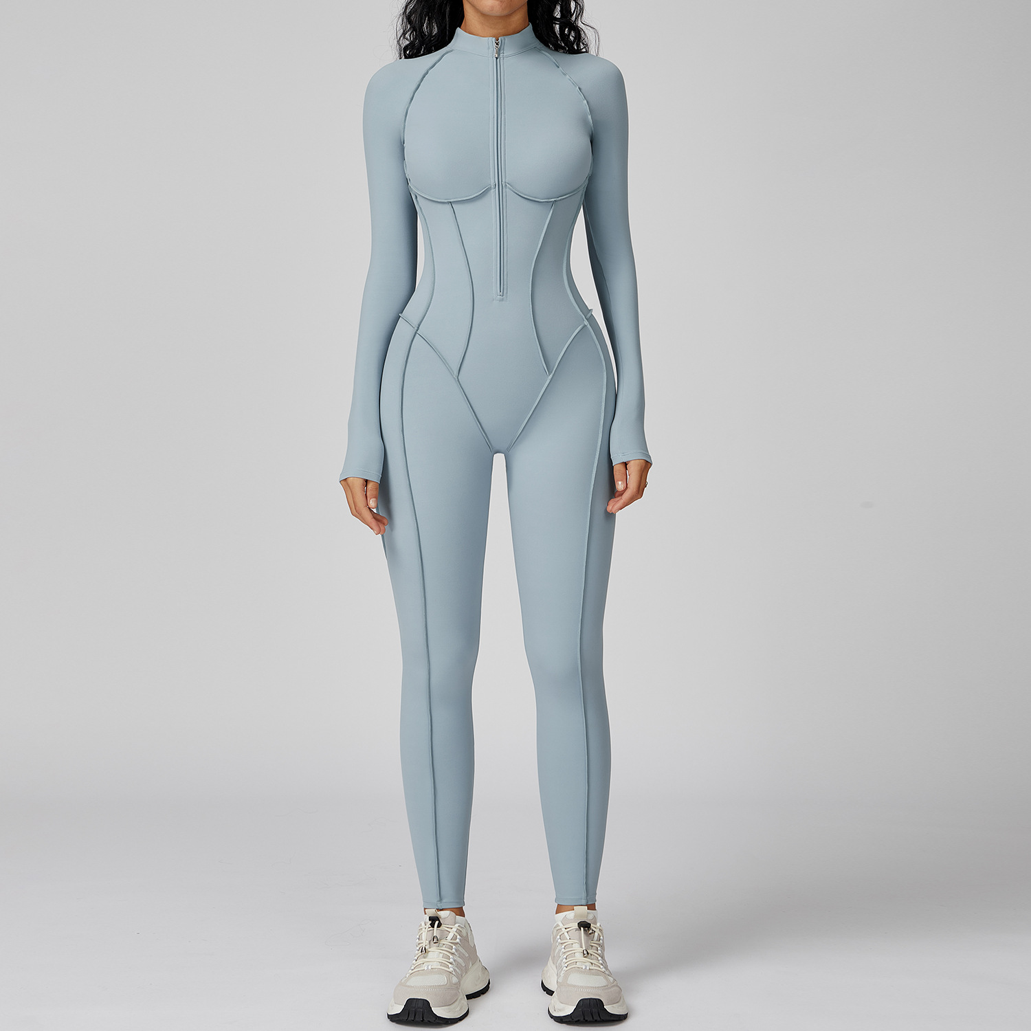 Stand Collar Half-Zip Yoga Bodysuit 9326