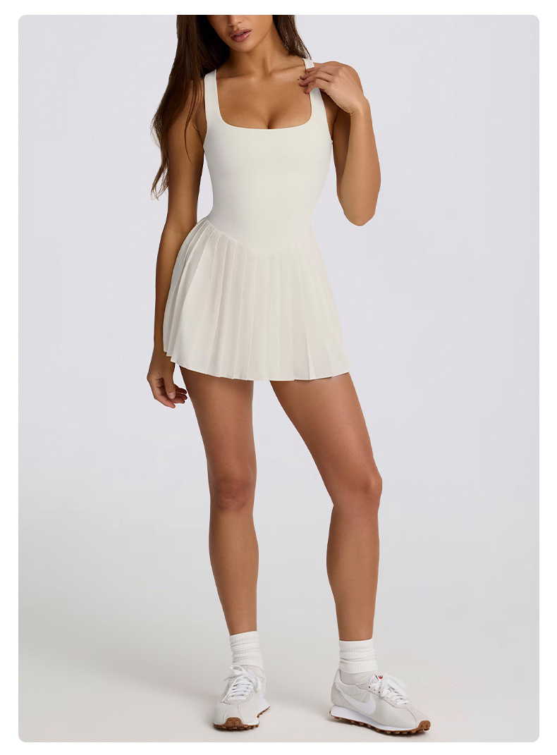 Two-in-One Dress with Chest Pads Pleated Skirt Breathable, Quick-Drying, Anti-Chafing Sports Running Tennis Skirt SKL-QY-T6535