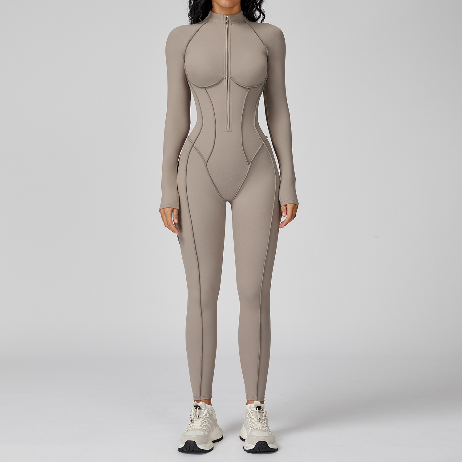 Stand Collar Half-Zip Yoga Bodysuit 9326
