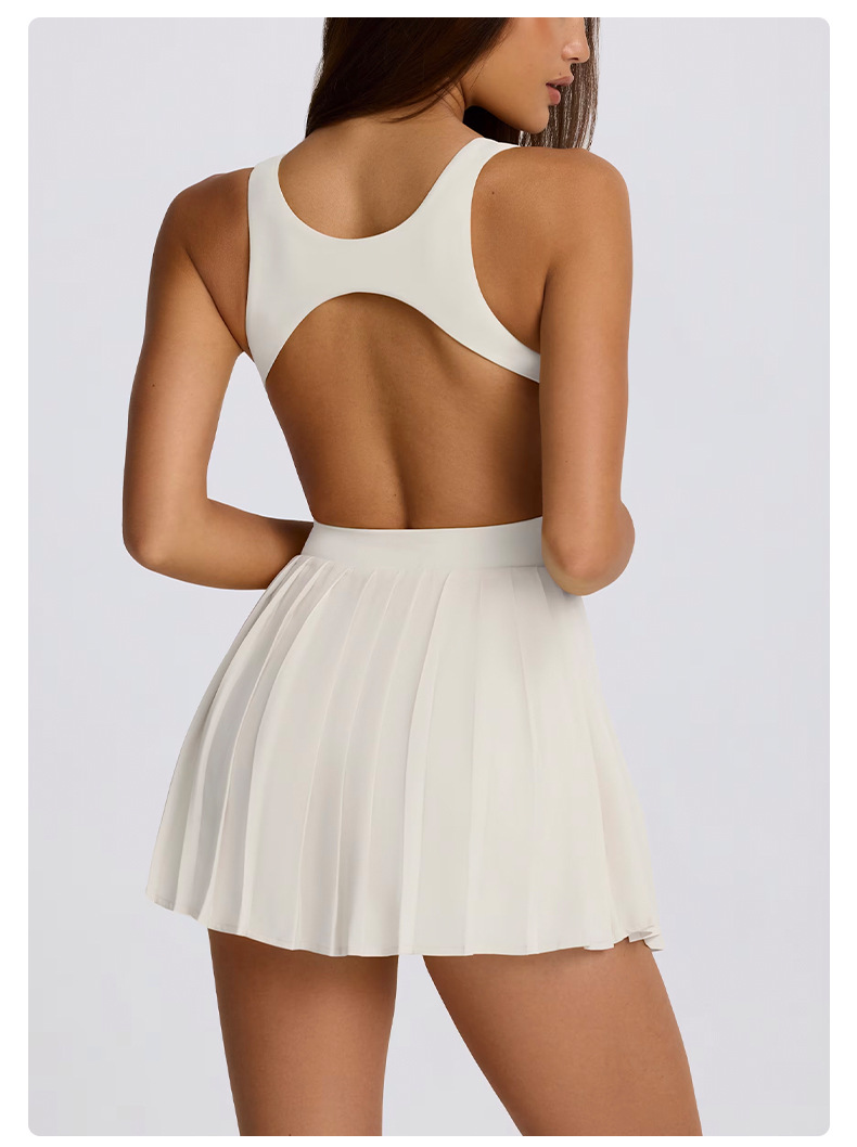 Two-in-One Dress with Chest Pads Pleated Skirt Breathable, Quick-Drying, Anti-Chafing Sports Running Tennis Skirt SKL-QY-T6535