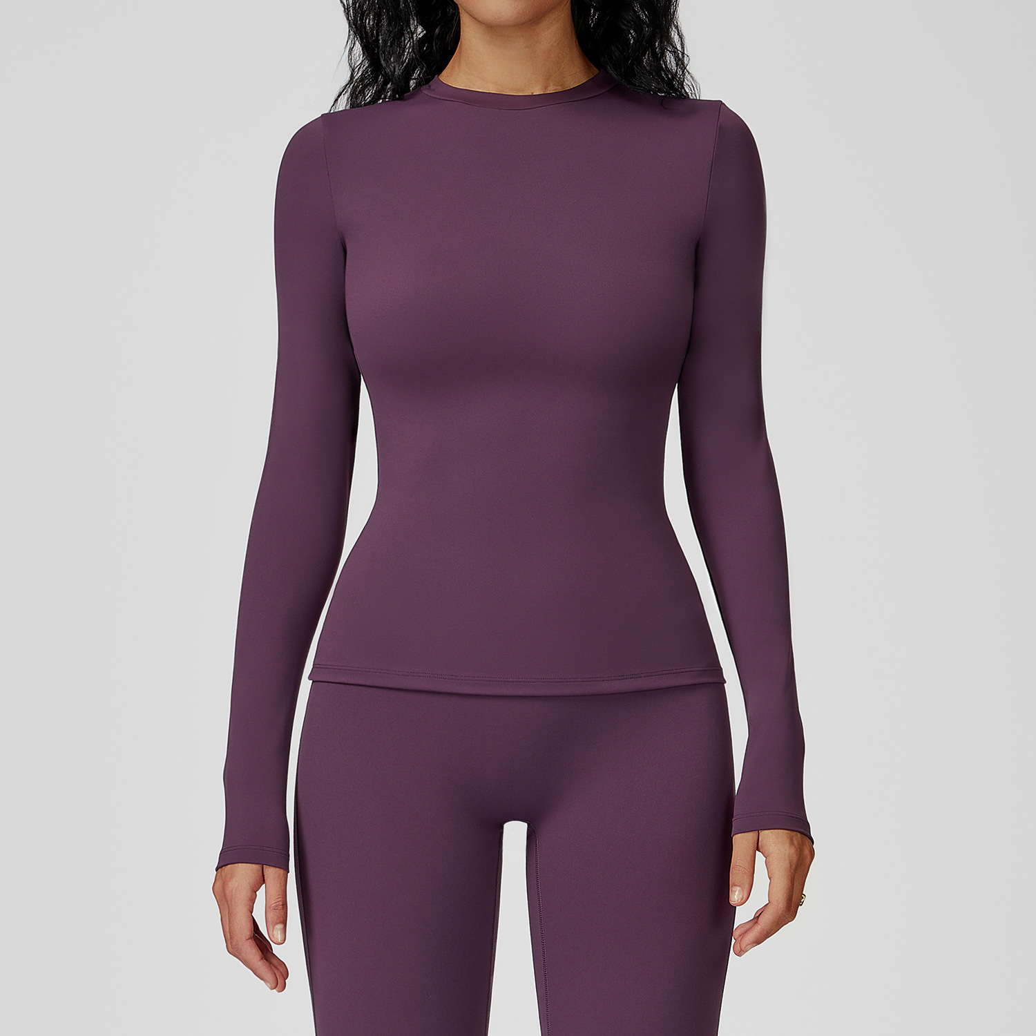 Round Neck Slim Fit Brushed Long Sleeve Yoga Top 3101
