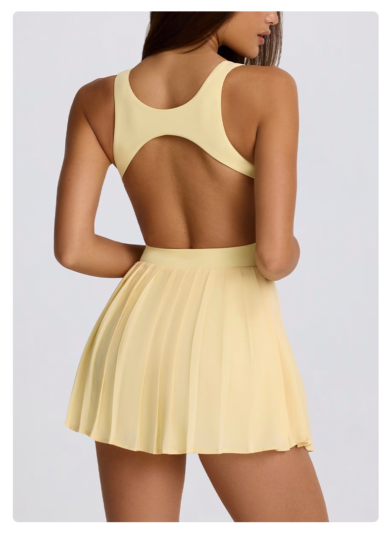 Two-in-One Dress with Chest Pads Pleated Skirt Breathable, Quick-Drying, Anti-Chafing Sports Running Tennis Skirt SKL-QY-T6535