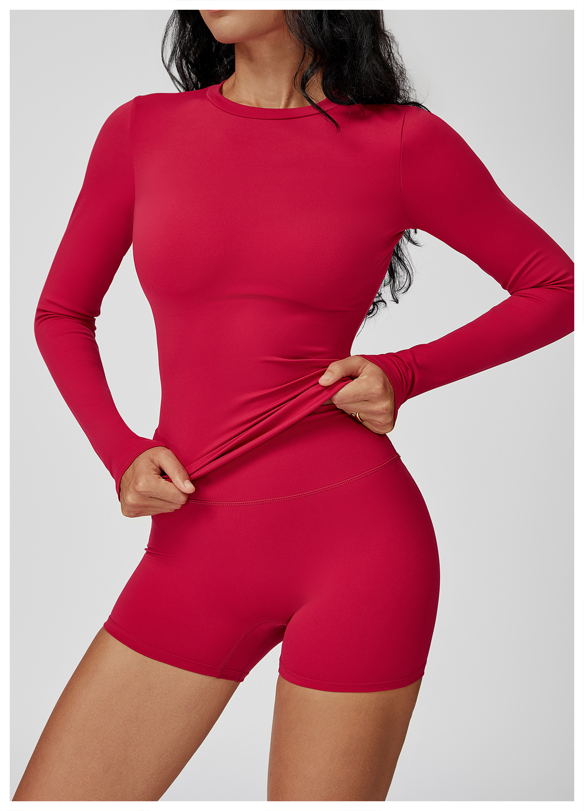 Round Neck Slim Fit Brushed Long Sleeve Yoga Top 3101