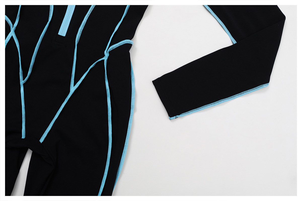 Color Block Hollow-Out Back Long-Sleeve Yoga Jumpsuit 9317
