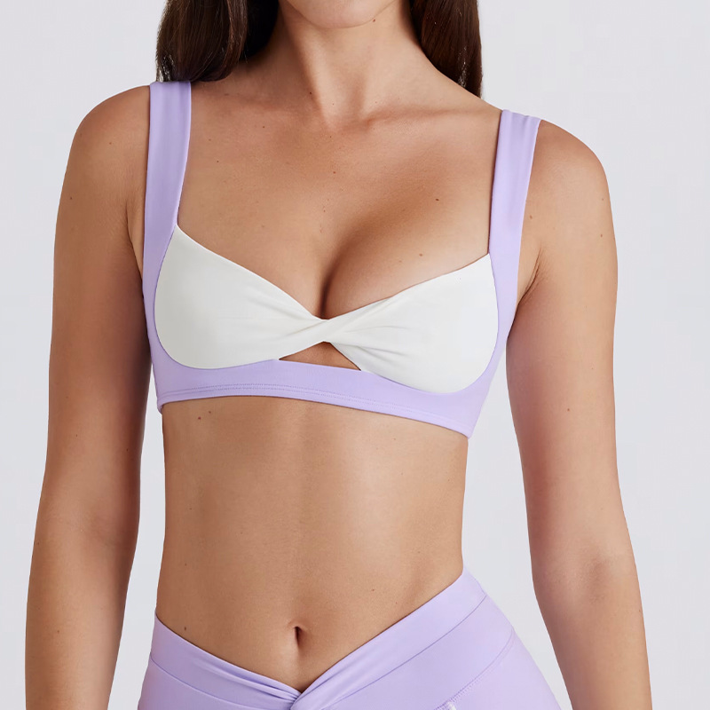 Detachable Bra Seamless Color-Block Bra Twist Camisole Beauty Back Sports Underwear for Running and Yoga SKL-QY-B6538