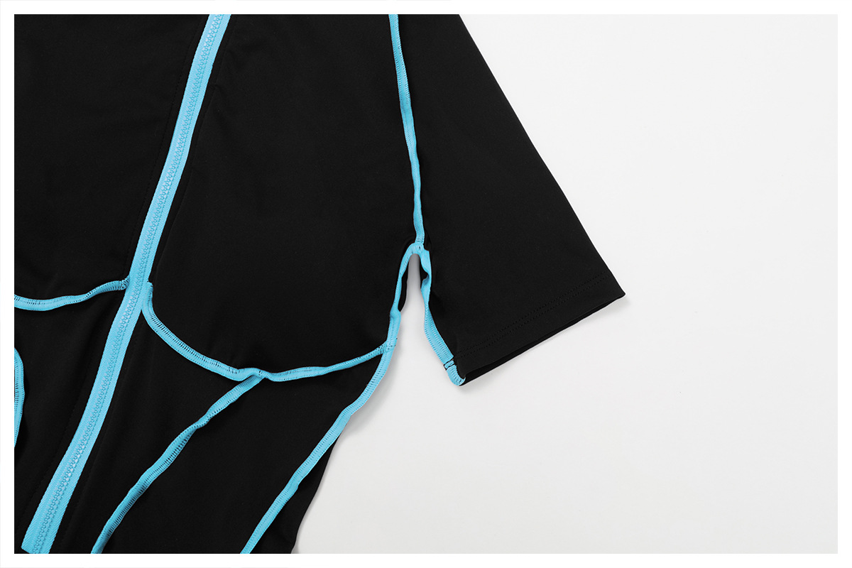 Color Block Hollow-Out Back Short-Sleeve Yoga Jumpsuit 9322