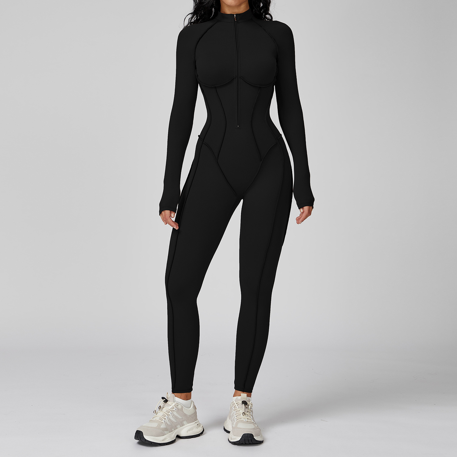 Stand Collar Half-Zip Yoga Bodysuit 9326