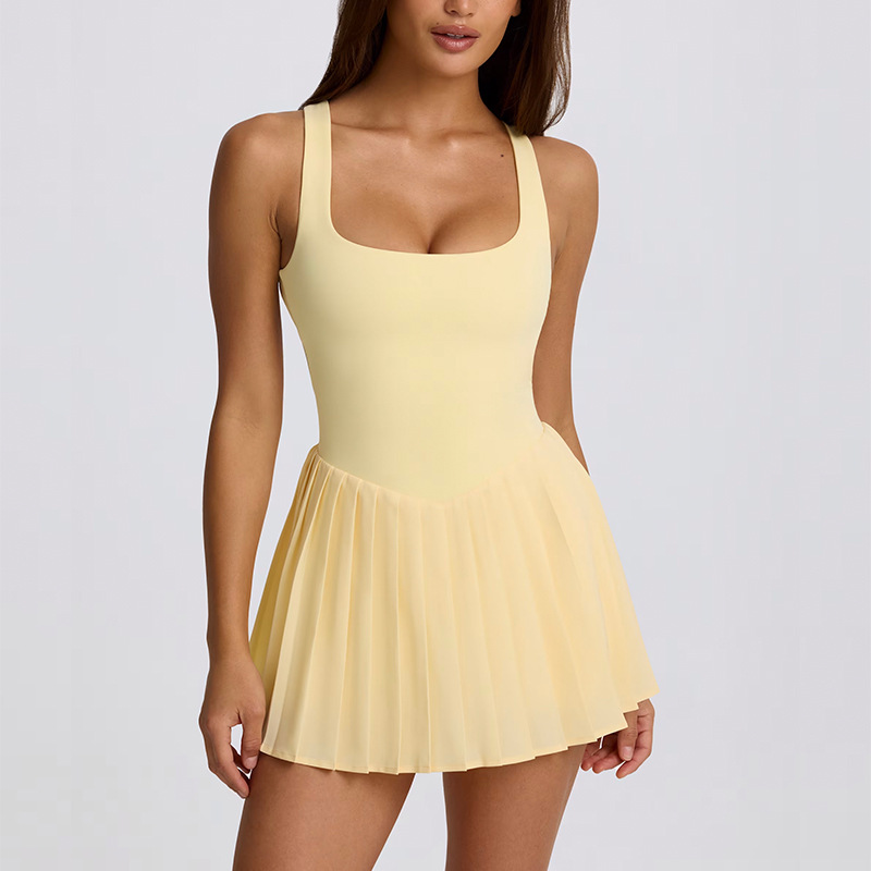 Two-in-One Dress with Chest Pads Pleated Skirt Breathable, Quick-Drying, Anti-Chafing Sports Running Tennis Skirt SKL-QY-T6535
