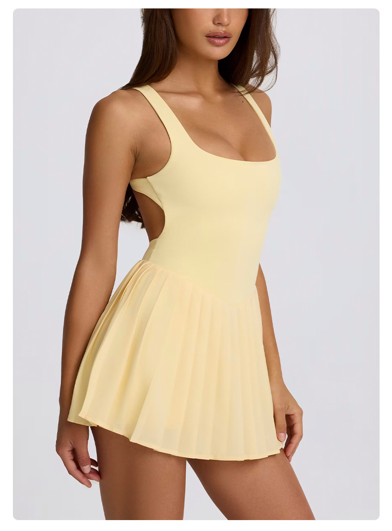 Two-in-One Dress with Chest Pads Pleated Skirt Breathable, Quick-Drying, Anti-Chafing Sports Running Tennis Skirt SKL-QY-T6535