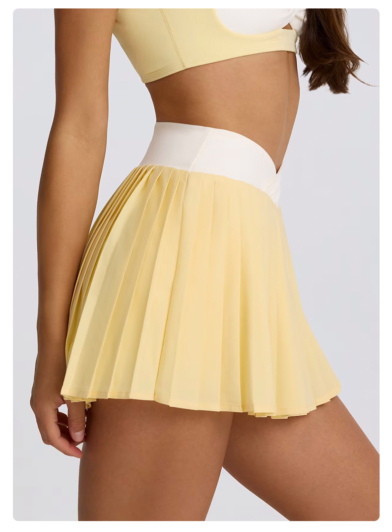 Detachable Bra Color-Block Bra Twist Camisole Casual Pleated Skirt Set SKL-QY-B6538+K6539