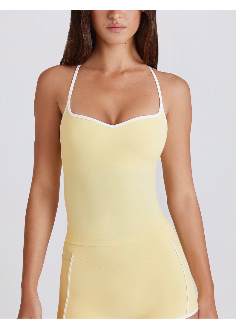 Fitness Top Camisole Sexy Thin Straps Color-Block White Stripes Halter Sports Bra Tank Top Yoga Set SKL-QY-T6536+K4598