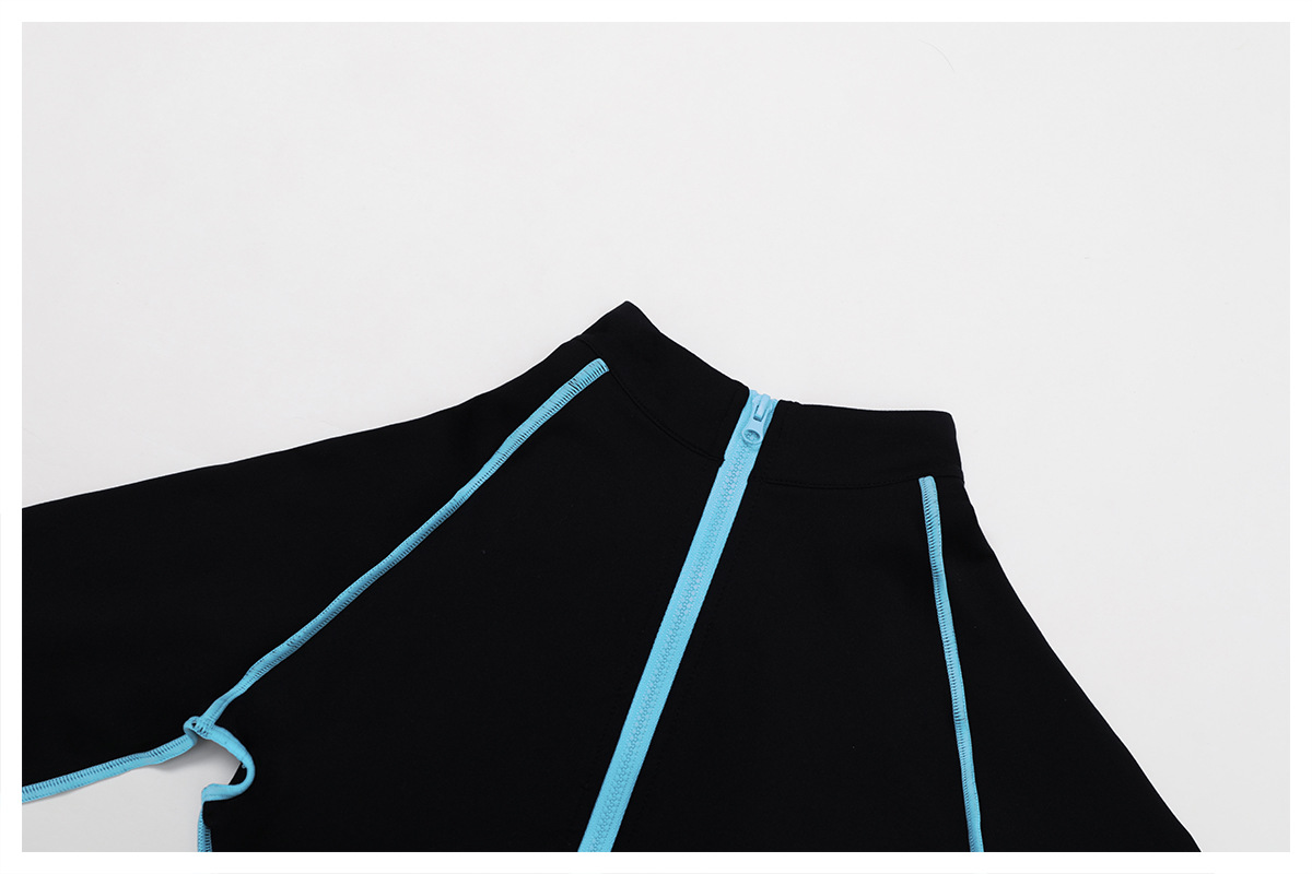 Color Block Hollow-Out Back Long-Sleeve Yoga Jumpsuit 9317